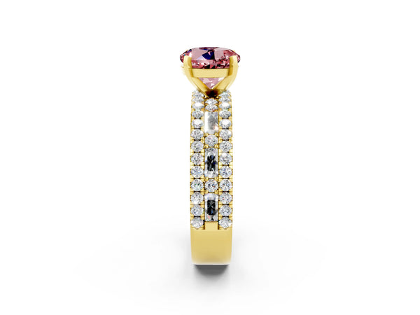 Yellow gold Round Cut Morganite Solitaire Ring with Pavé and Channel Set Band