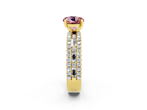 Yellow gold Round Cut Morganite Solitaire Ring with Pavé and Channel Set Band_2