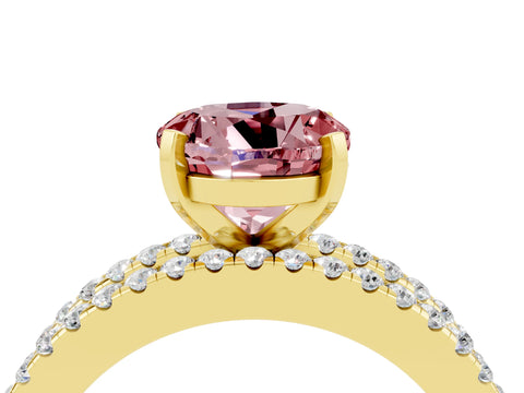 Yellow gold Round Cut Morganite Solitaire Ring with Pavé and Channel Set Band_4
