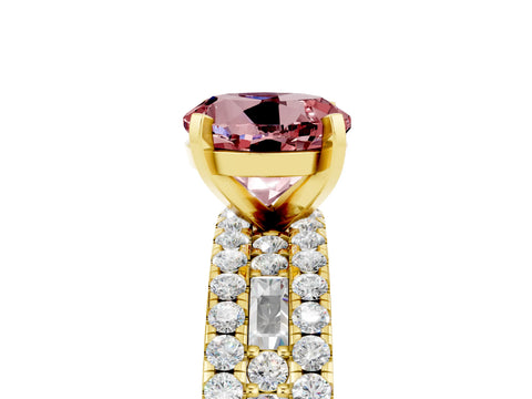 Yellow gold Round Cut Morganite Solitaire Ring with Pavé and Channel Set Band_5