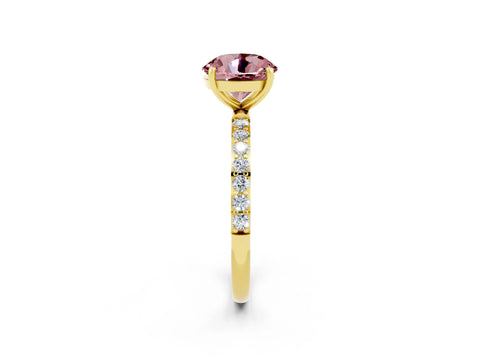 Yellow gold Round Cut Morganite Solitaire Ring with Pave Band and Four Prong Setting_14