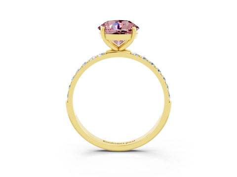 Yellow gold Round Cut Morganite Solitaire Ring with Pave Band and Four Prong Setting_15