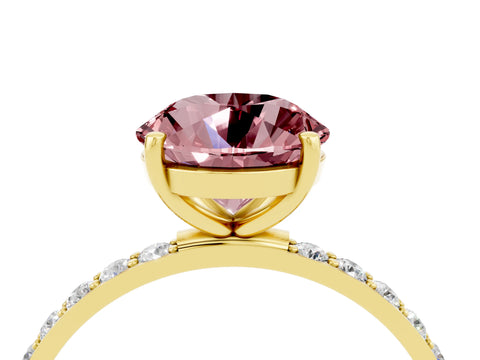 Yellow gold Round Cut Morganite Solitaire Ring with Pave Band and Four Prong Setting_16