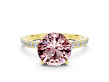 Yellow gold Round Cut Morganite Solitaire Ring with Pave Band and Four Prong Setting_24