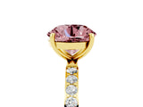 Yellow gold Round Cut Morganite Solitaire Ring with Pave Band and Four Prong Setting_29