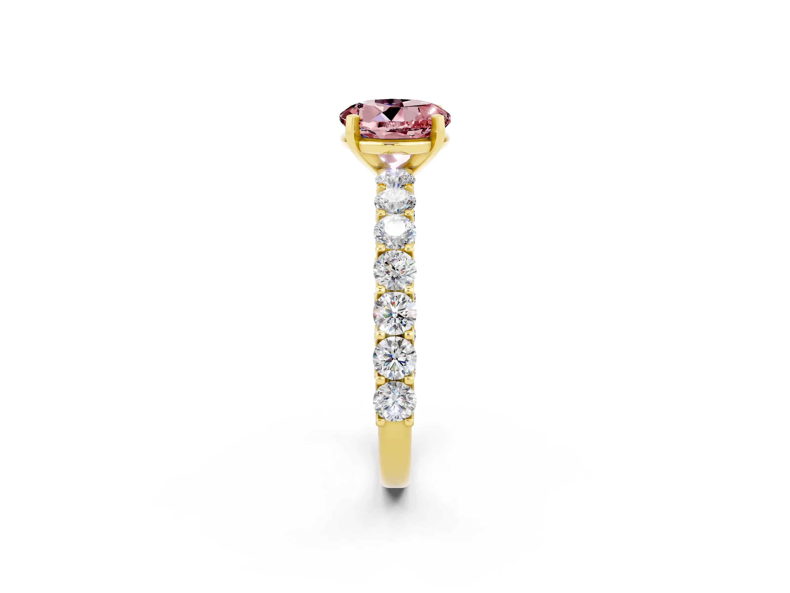 Yellow gold Round Cut Morganite Solitaire Ring with Shared Prong Pavé Band and Four-Prong Setting_2