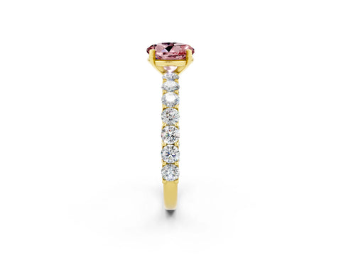 Yellow gold Round Cut Morganite Solitaire Ring with Shared Prong Pavé Band and Four-Prong Setting_2