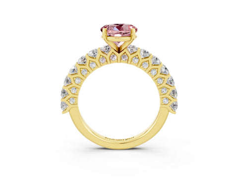 Yellow gold Round Cut Morganite Solitaire Ring with Shared Prong Pavé Band and Four-Prong Setting_3