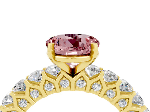 Yellow gold Round Cut Morganite Solitaire Ring with Shared Prong Pavé Band and Four-Prong Setting_4