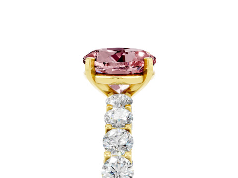 Yellow gold Round Cut Morganite Solitaire Ring with Shared Prong Pavé Band and Four-Prong Setting_5