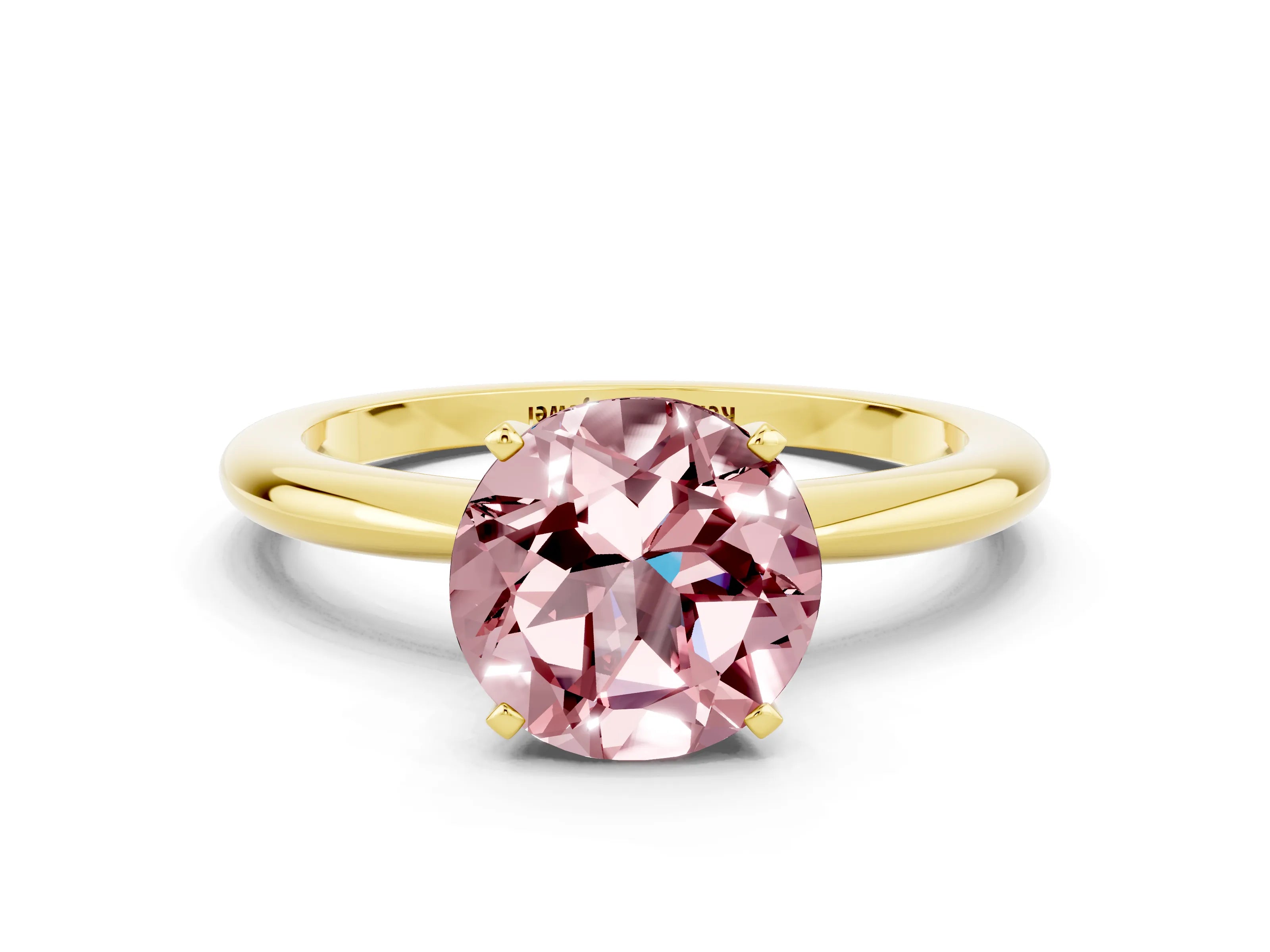 Yellow gold Round Cut Morganite Solitaire Ring with Six-Prong Setting and Classic Band