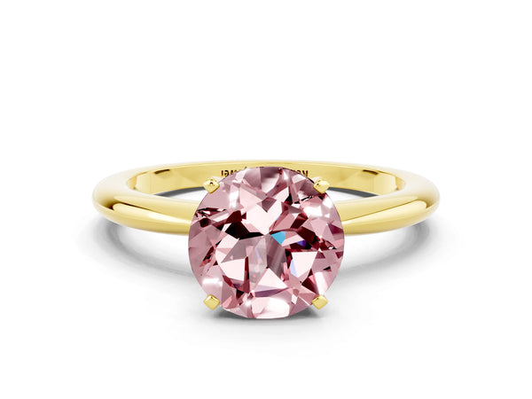 Yellow gold Round Cut Morganite Solitaire Ring with Six-Prong Setting and Classic Band