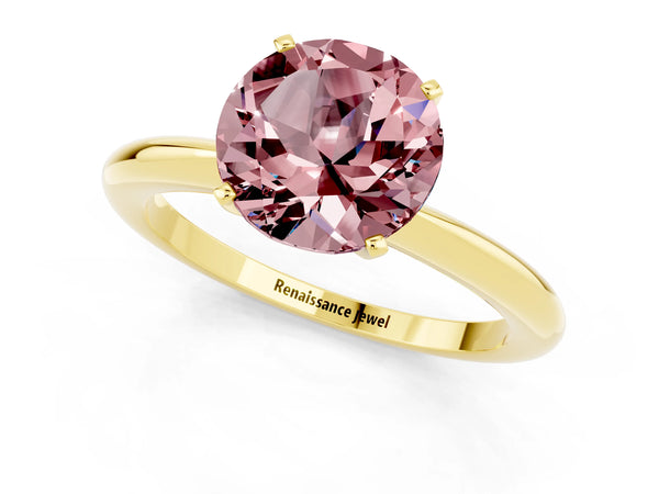 Yellow gold Round Cut Morganite Solitaire Ring with Six-Prong Setting and Classic Band