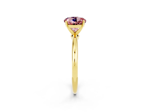 Yellow gold Round Cut Morganite Solitaire Ring with Six-Prong Setting and Classic Band