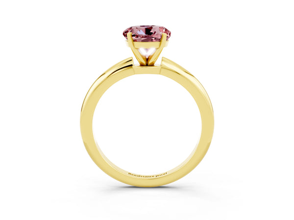 Yellow gold Round Cut Morganite Solitaire Ring with Six-Prong Setting and Classic Band