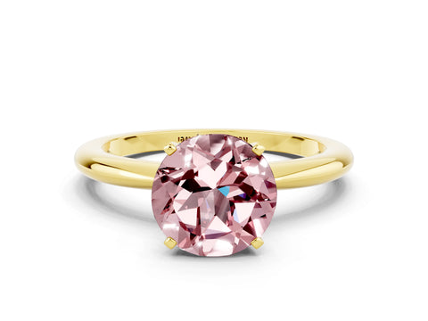 Yellow gold Round Cut Morganite Solitaire Ring with Six-Prong Setting and Classic Band