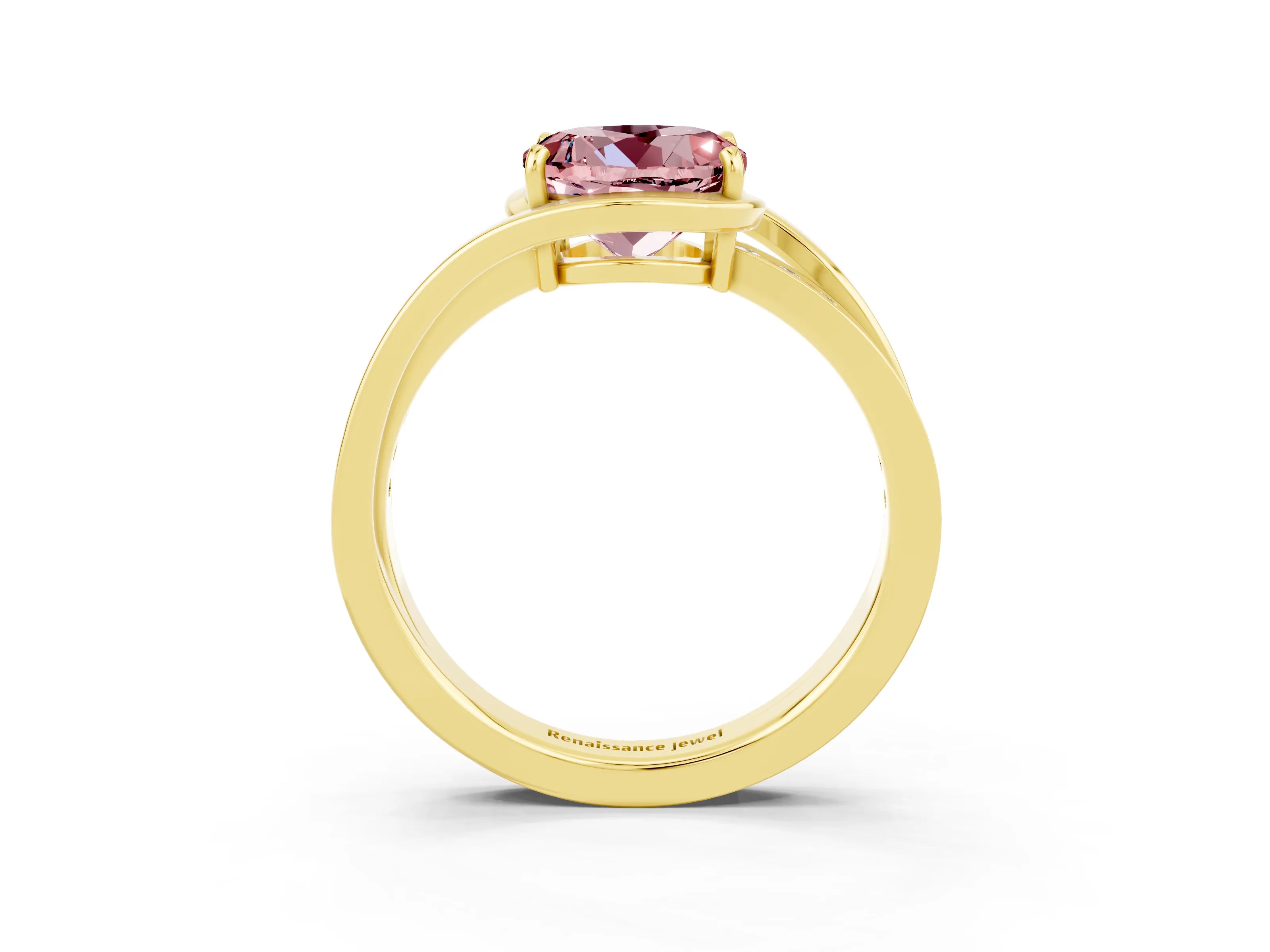 Yellow gold Round Cut Morganite Solitaire Ring with Split Shank and Prong Setting_3