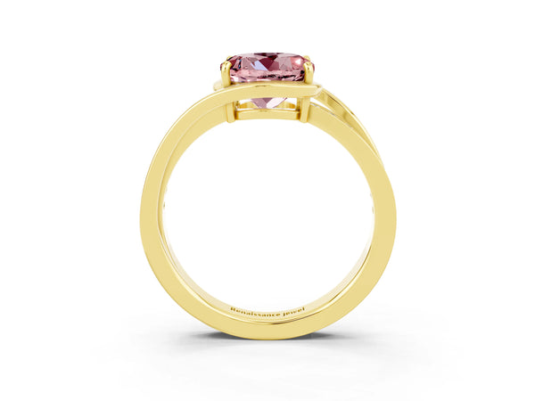 Yellow gold Round Cut Morganite Solitaire Ring with Split Shank and Prong Setting