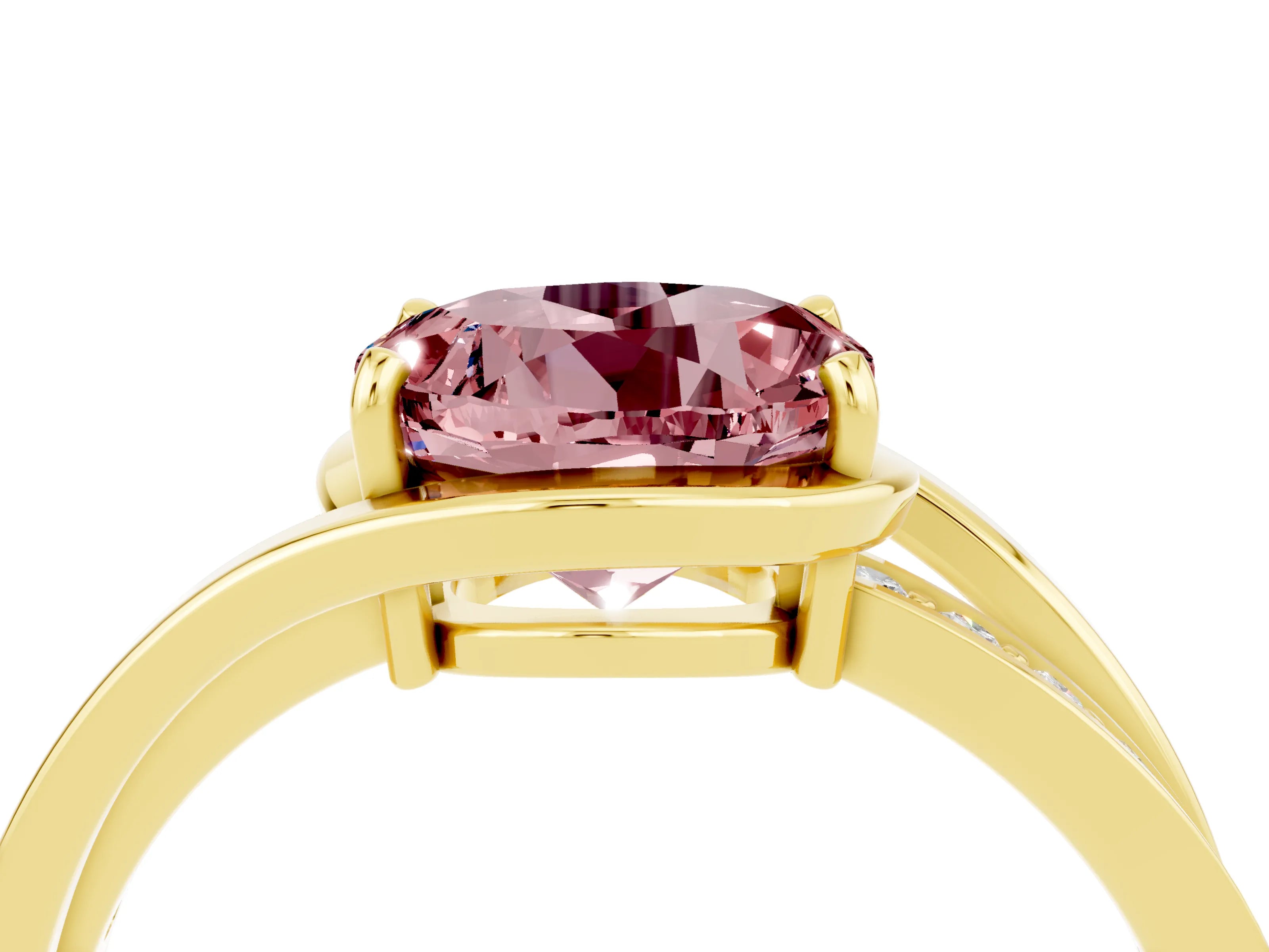 Yellow gold Round Cut Morganite Solitaire Ring with Split Shank and Prong Setting_4