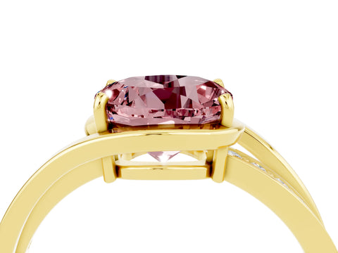 Yellow gold Round Cut Morganite Solitaire Ring with Split Shank and Prong Setting_4