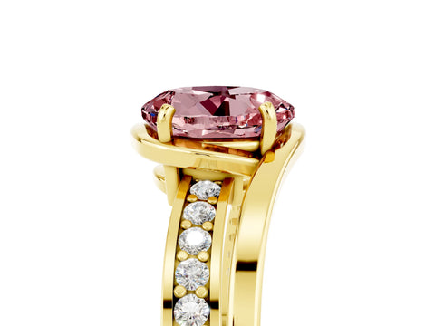 Yellow gold Round Cut Morganite Solitaire Ring with Split Shank and Prong Setting_5