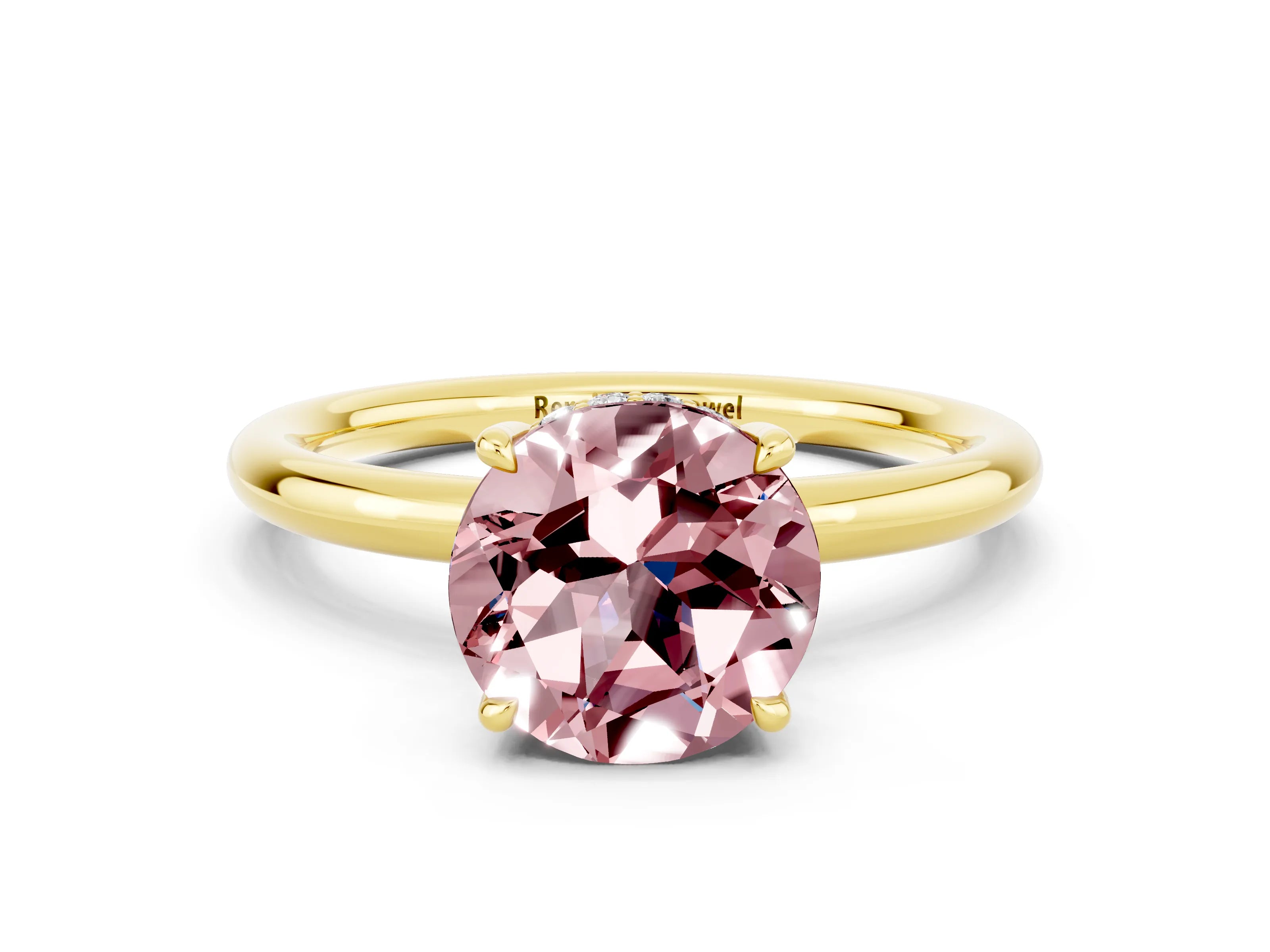 Yellow gold Round Cut Morganite Solitaire Ring with Thin Band and Four-Prong Setting_12