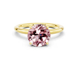 Yellow gold Round Cut Morganite Solitaire Ring with Thin Band and Four-Prong Setting_12