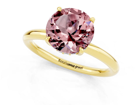 Yellow gold Round Cut Morganite Solitaire Ring with Thin Band and Four-Prong Setting_13