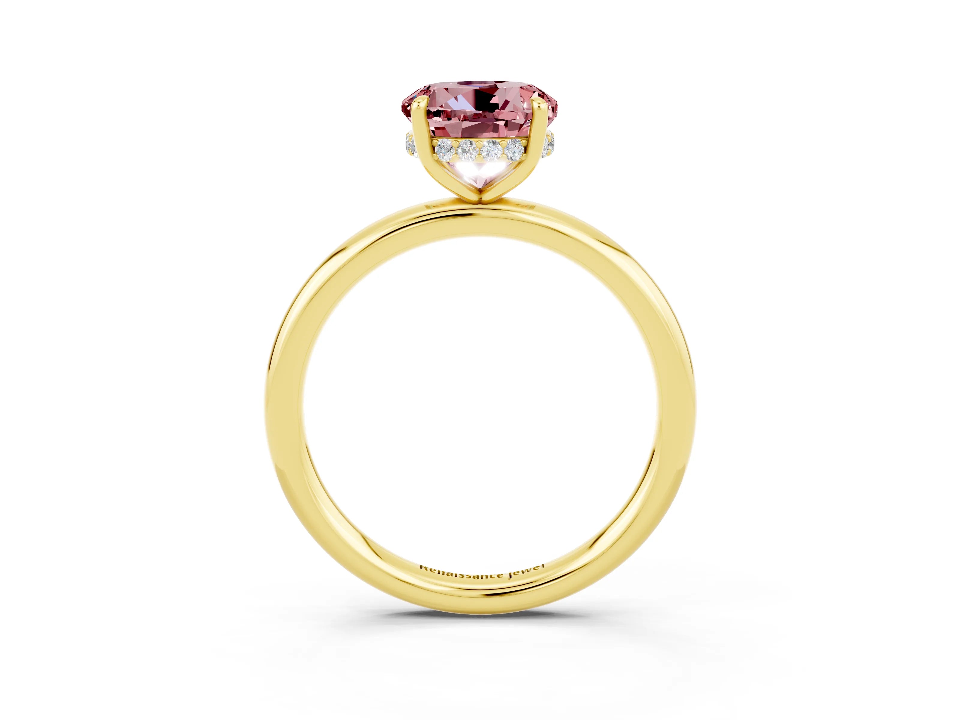 Yellow gold Round Cut Morganite Solitaire Ring with Thin Band and Four-Prong Setting_15