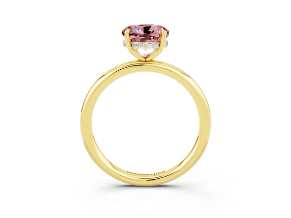 Yellow gold Round Cut Morganite Solitaire Ring with Thin Band and Four-Prong Setting