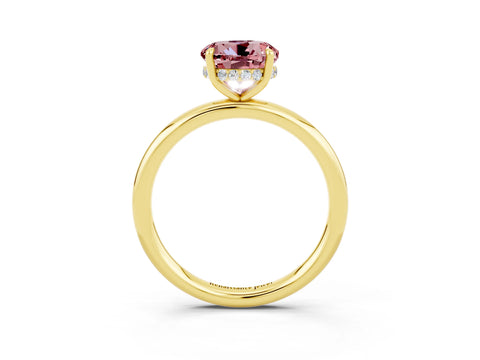 Yellow gold Round Cut Morganite Solitaire Ring with Thin Band and Four-Prong Setting_15