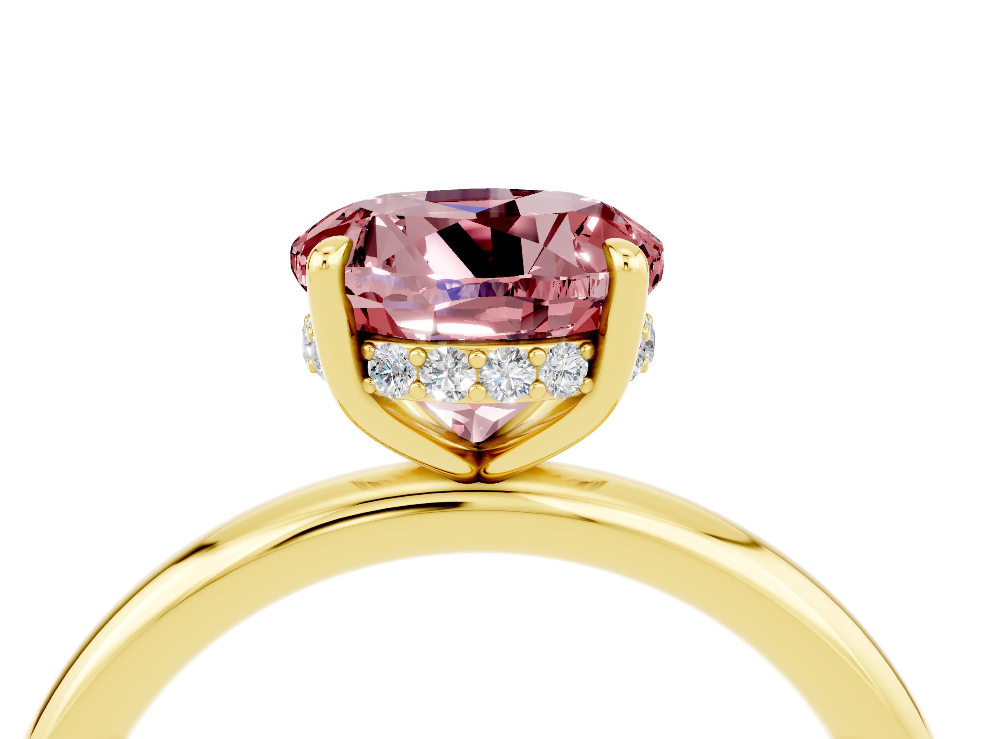 Yellow gold Round Cut Morganite Solitaire Ring with Thin Band and Four-Prong Setting_16