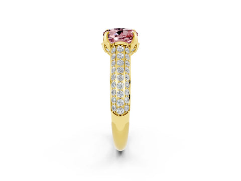 Yellow gold Round Cut Morganite Solitaire Ring with Three-Row Pavé Band and Four-Prong Setting_14