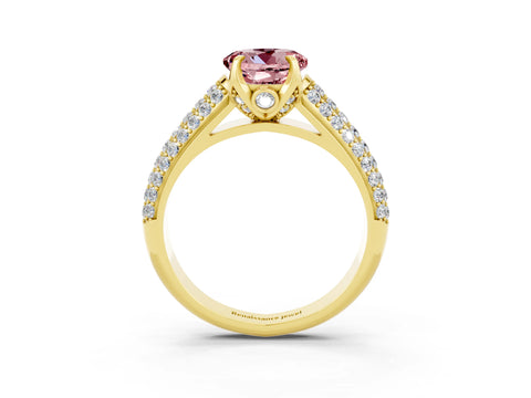 Yellow gold Round Cut Morganite Solitaire Ring with Three-Row Pavé Band and Four-Prong Setting_15