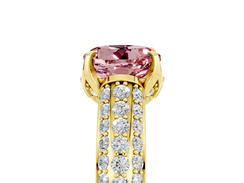 Yellow gold Round Cut Morganite Solitaire Ring with Three-Row Pavé Band and Four-Prong Setting_17