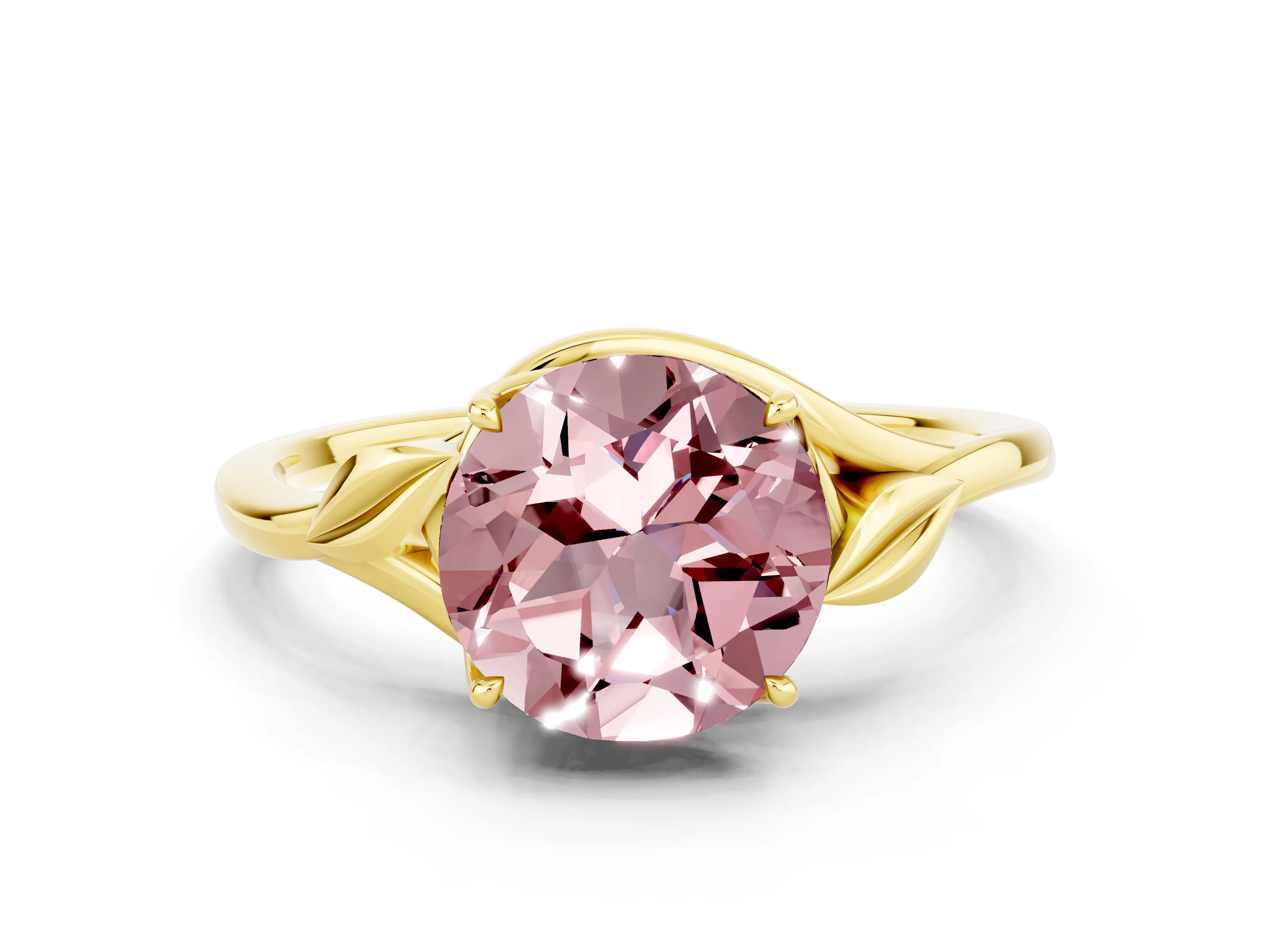 Yellow gold Round Cut Morganite Solitaire Ring with Twist Band and Four-Prong Setting_24