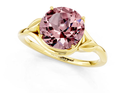 Yellow gold Round Cut Morganite Solitaire Ring with Twist Band and Four-Prong Setting_25