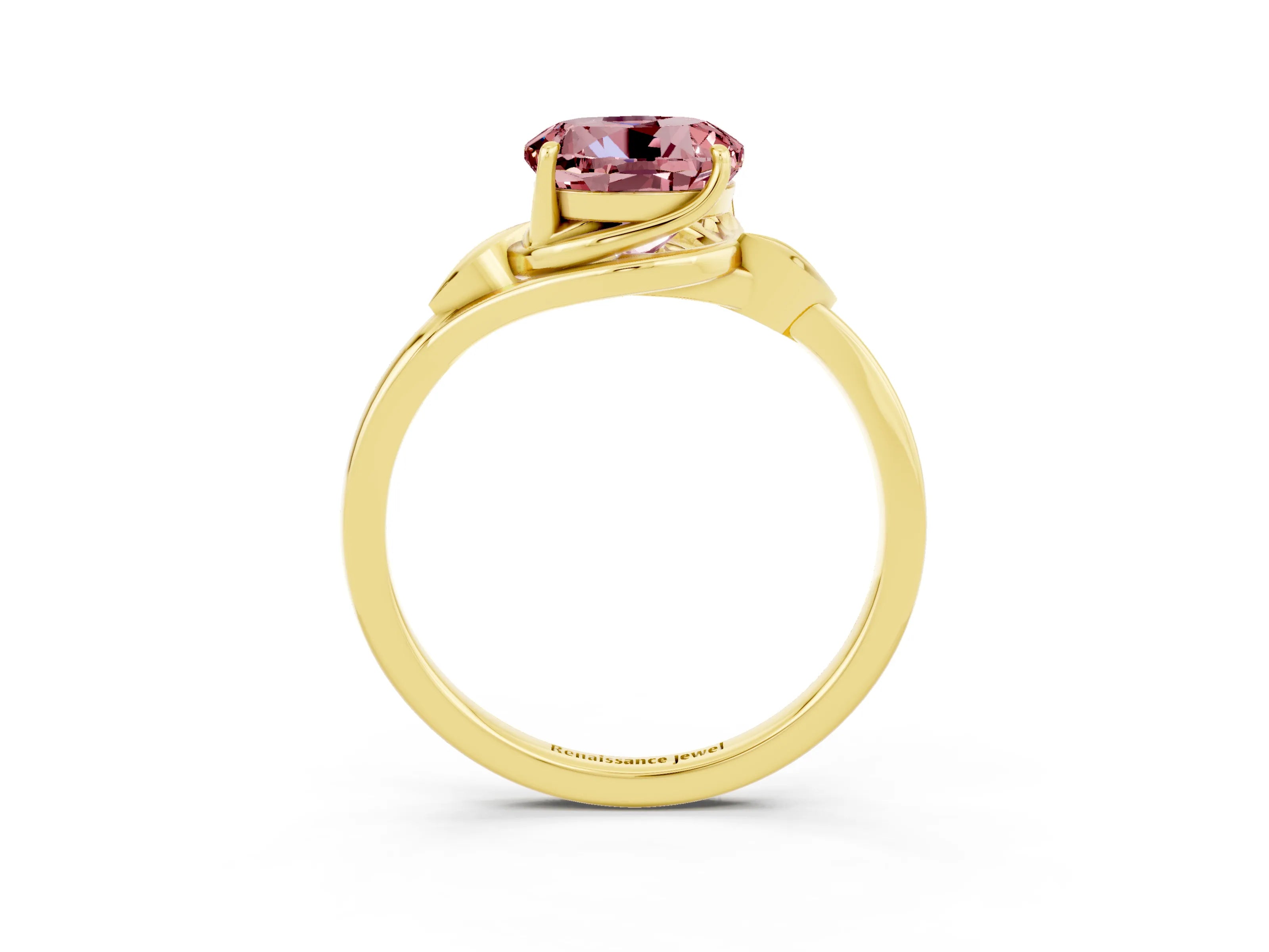 Yellow gold Round Cut Morganite Solitaire Ring with Twist Band and Four-Prong Setting_27