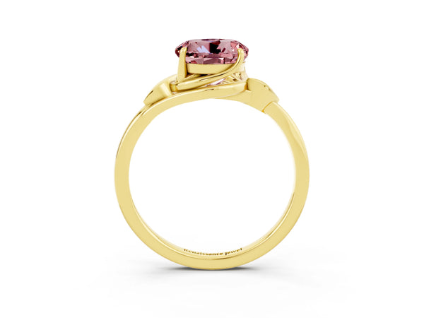 Yellow gold Round Cut Morganite Solitaire Ring with Twist Band and Four-Prong Setting