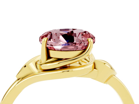 Yellow gold Round Cut Morganite Solitaire Ring with Twist Band and Four-Prong Setting_28