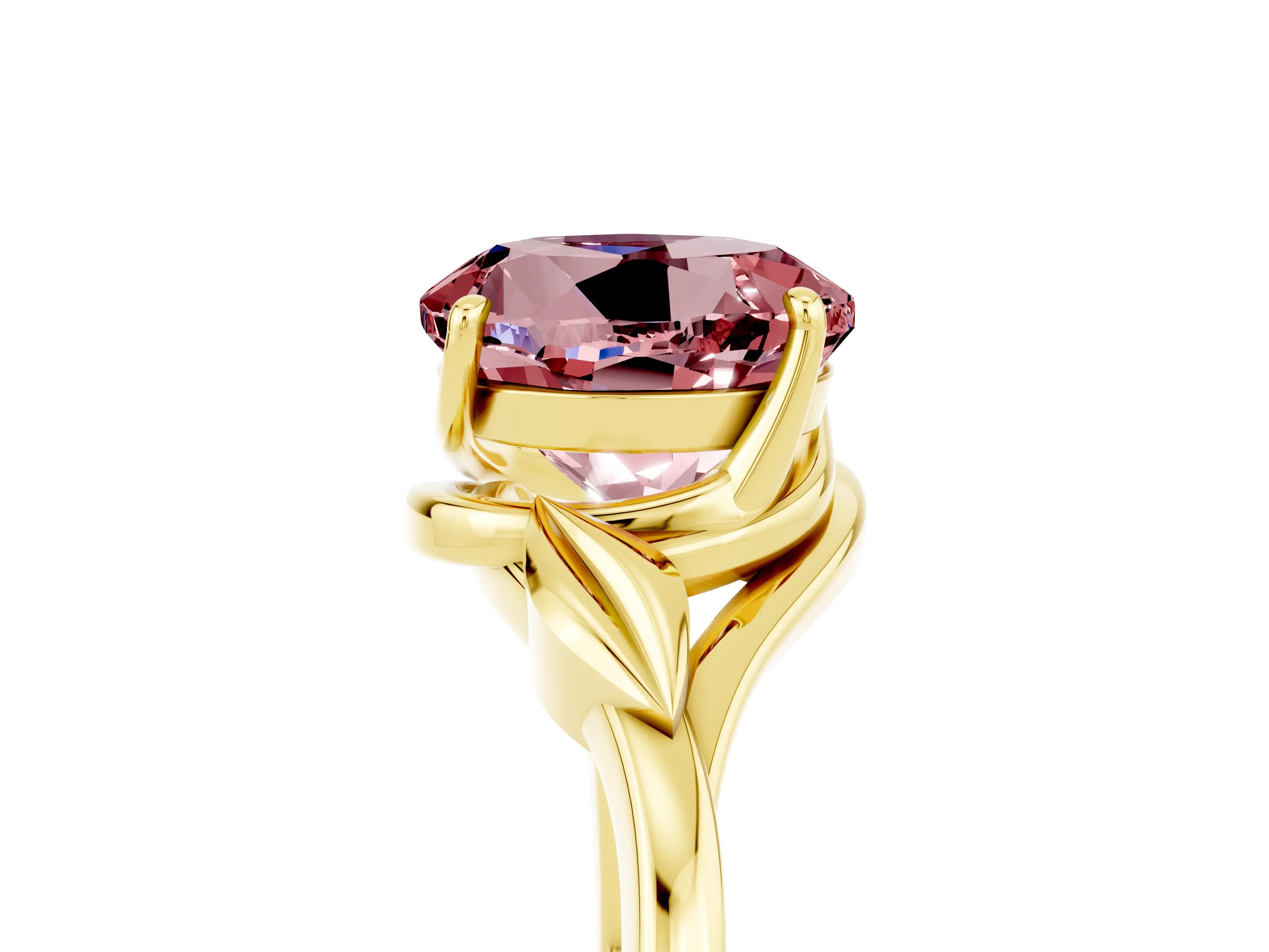 Yellow gold Round Cut Morganite Solitaire Ring with Twist Band and Four-Prong Setting_29