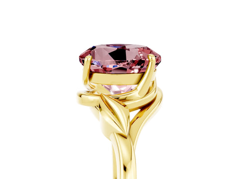 Yellow gold Round Cut Morganite Solitaire Ring with Twist Band and Four-Prong Setting_29