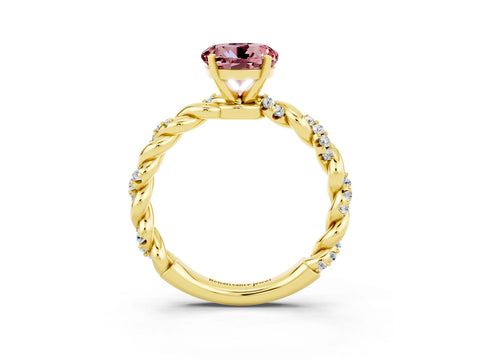 Yellow gold Round Cut Morganite Solitaire Ring with Twisted Band and Pavé Accents_3