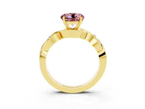 Yellow gold Round Cut Morganite Solitaire Ring with Twisted Band and Prong Setting_3