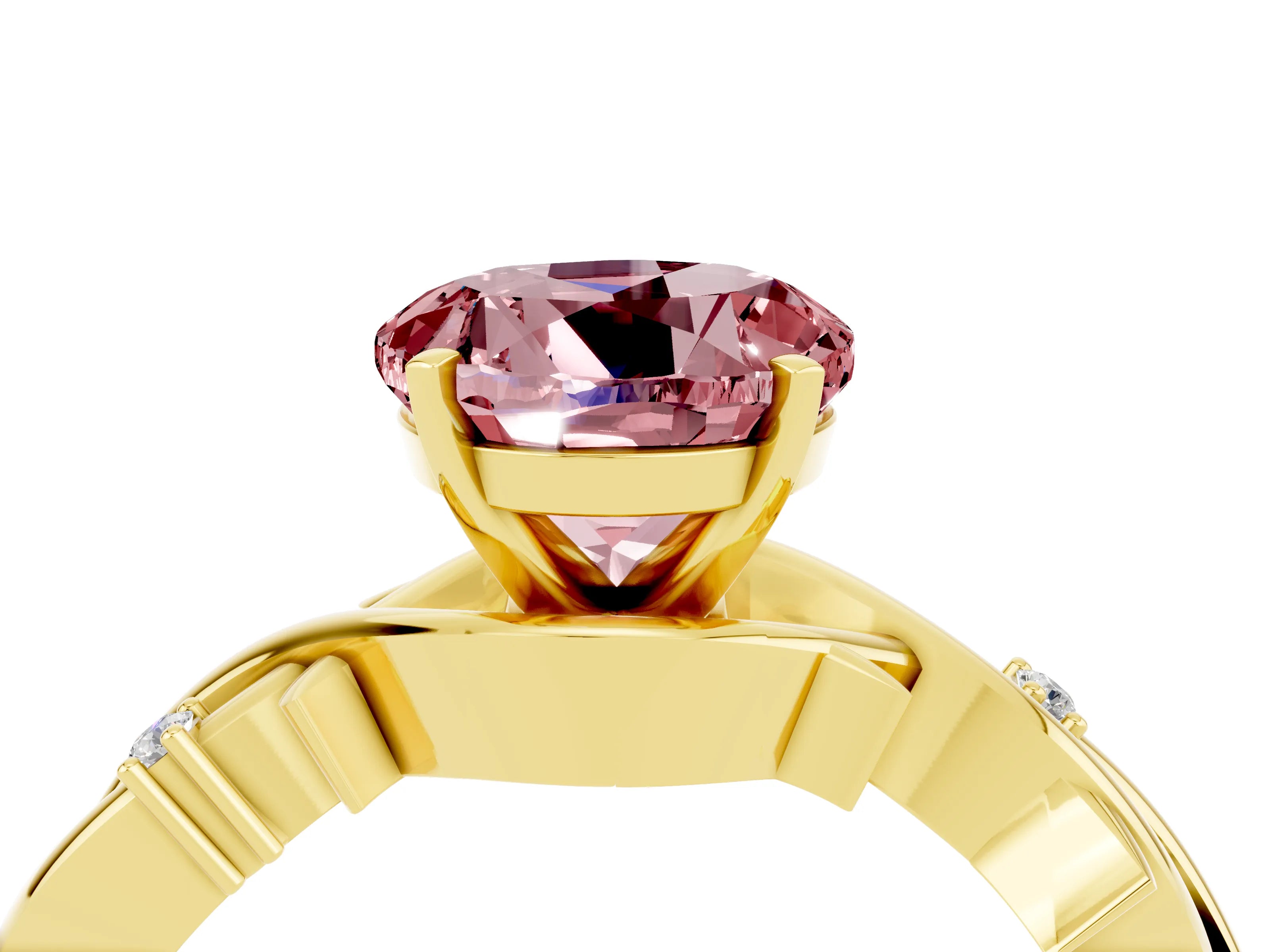 Yellow gold Round Cut Morganite Solitaire Ring with Twisted Band and Prong Setting_4