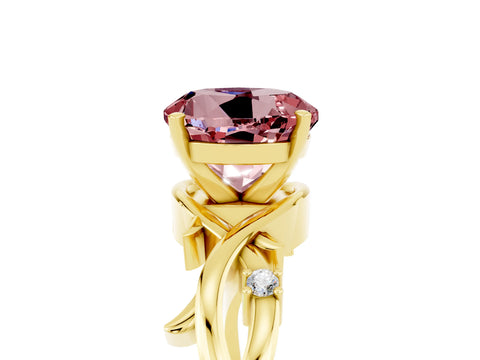Yellow gold Round Cut Morganite Solitaire Ring with Twisted Band and Prong Setting_5