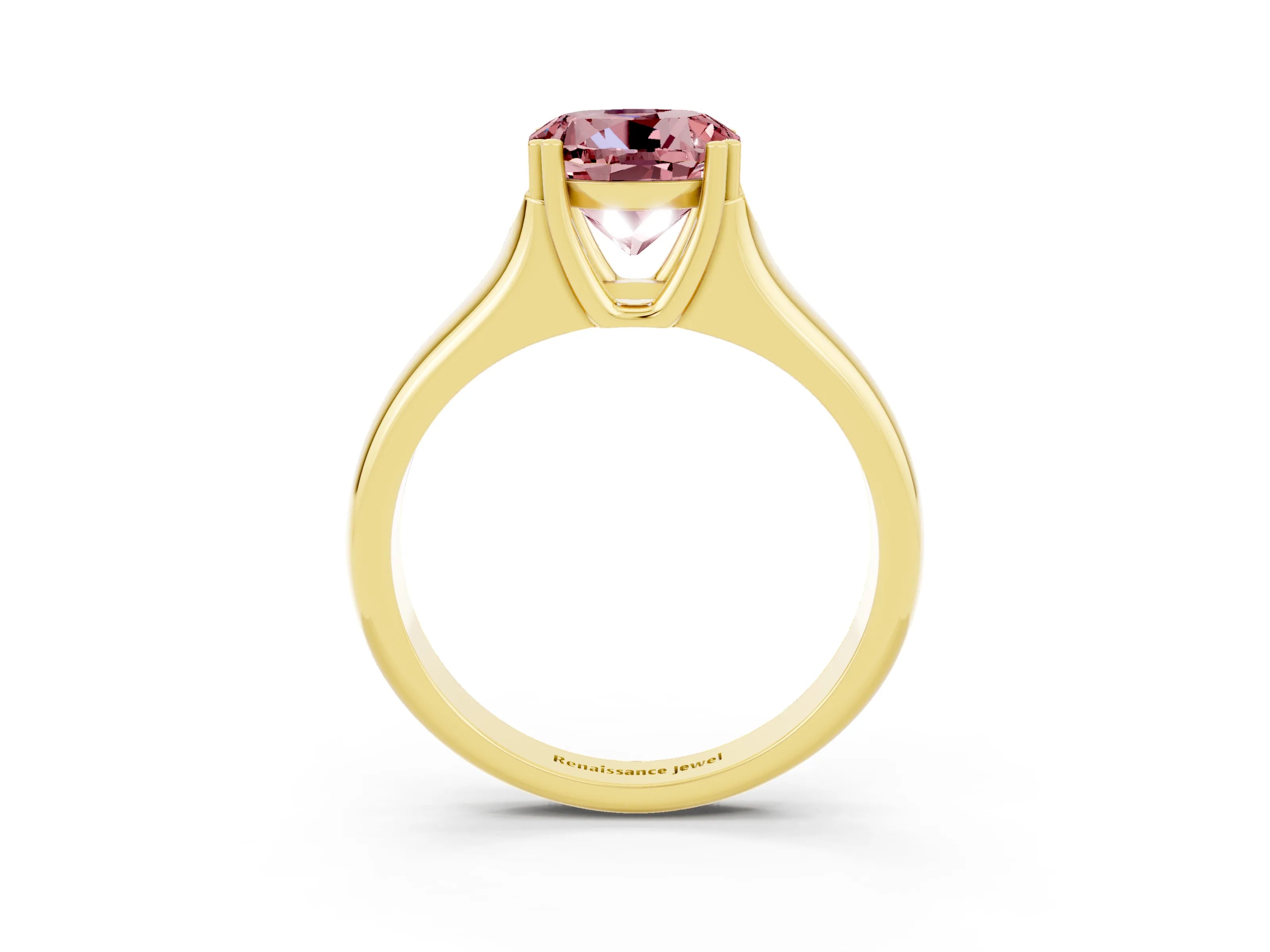 Yellow gold Round Cut Morganite Solitaire Ring with Wide Band and Prong Setting_3