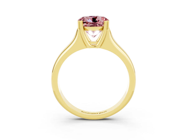 Yellow gold Round Cut Morganite Solitaire Ring with Wide Band and Prong Setting