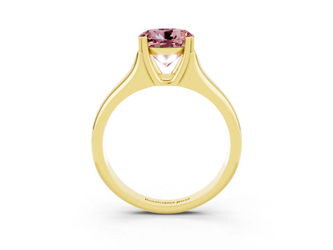 Yellow gold Round Cut Morganite Solitaire Ring with Wide Band and Prong Setting_3