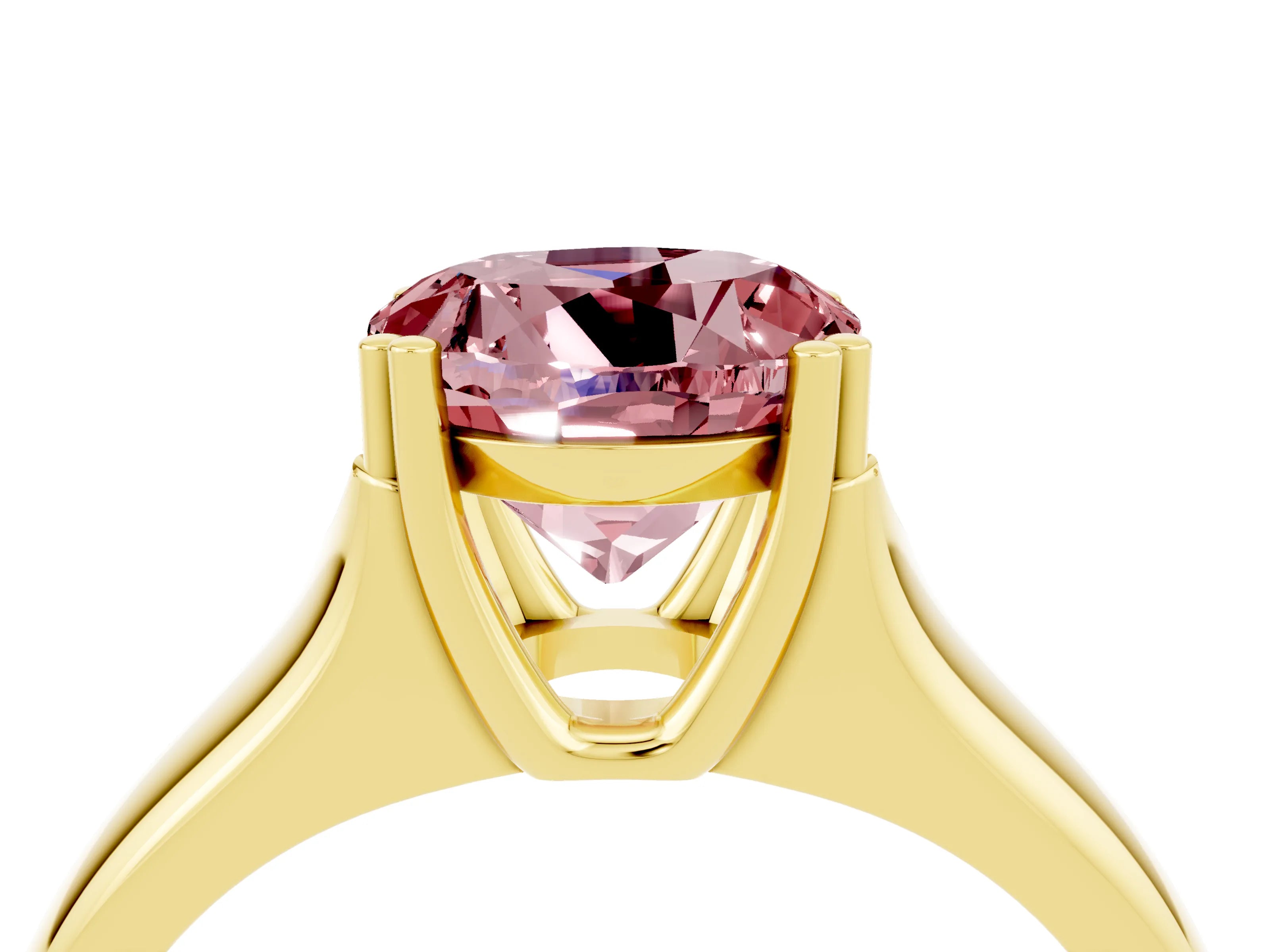 Yellow gold Round Cut Morganite Solitaire Ring with Wide Band and Prong Setting_4